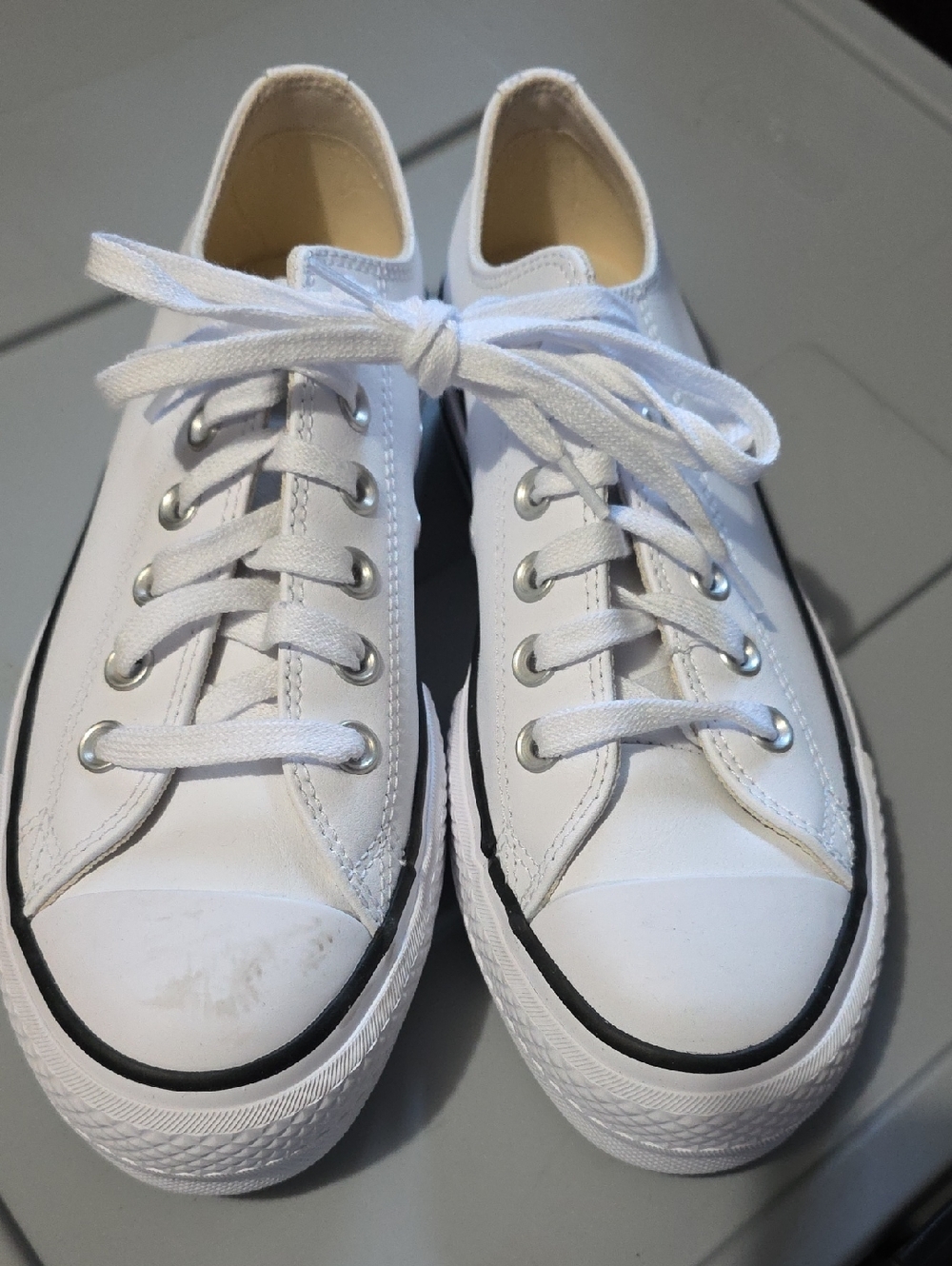 Converse White Women's Low-Top Sneakers-"leather/pleather"